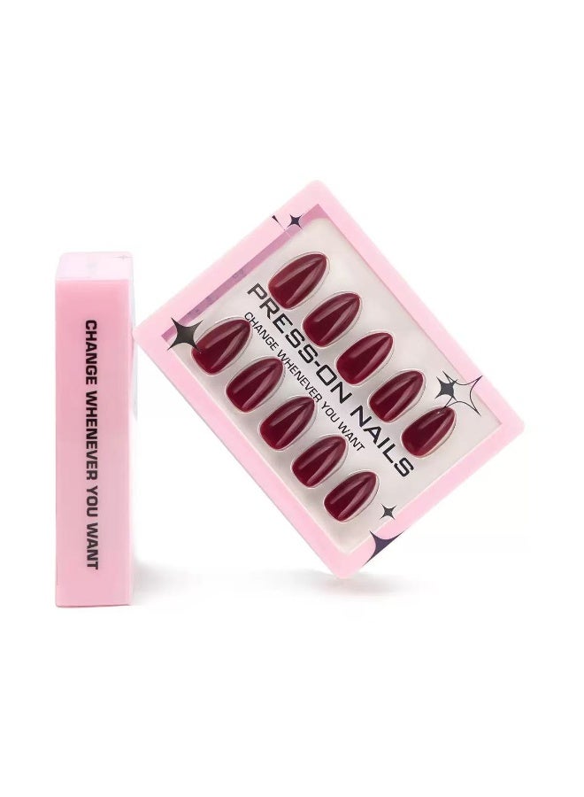 جوسكوين أظافر مثبتة ذات 30 قطعة، أطراف أظافر قصيرة على شكل لوز بتصميم درع بلون العنابي، مناسبة للمبتدئين؛ يمكن إعادة استخدامها. أظافر أكريليك زائفة مصحوبة بقائمة غراء. - Image 2